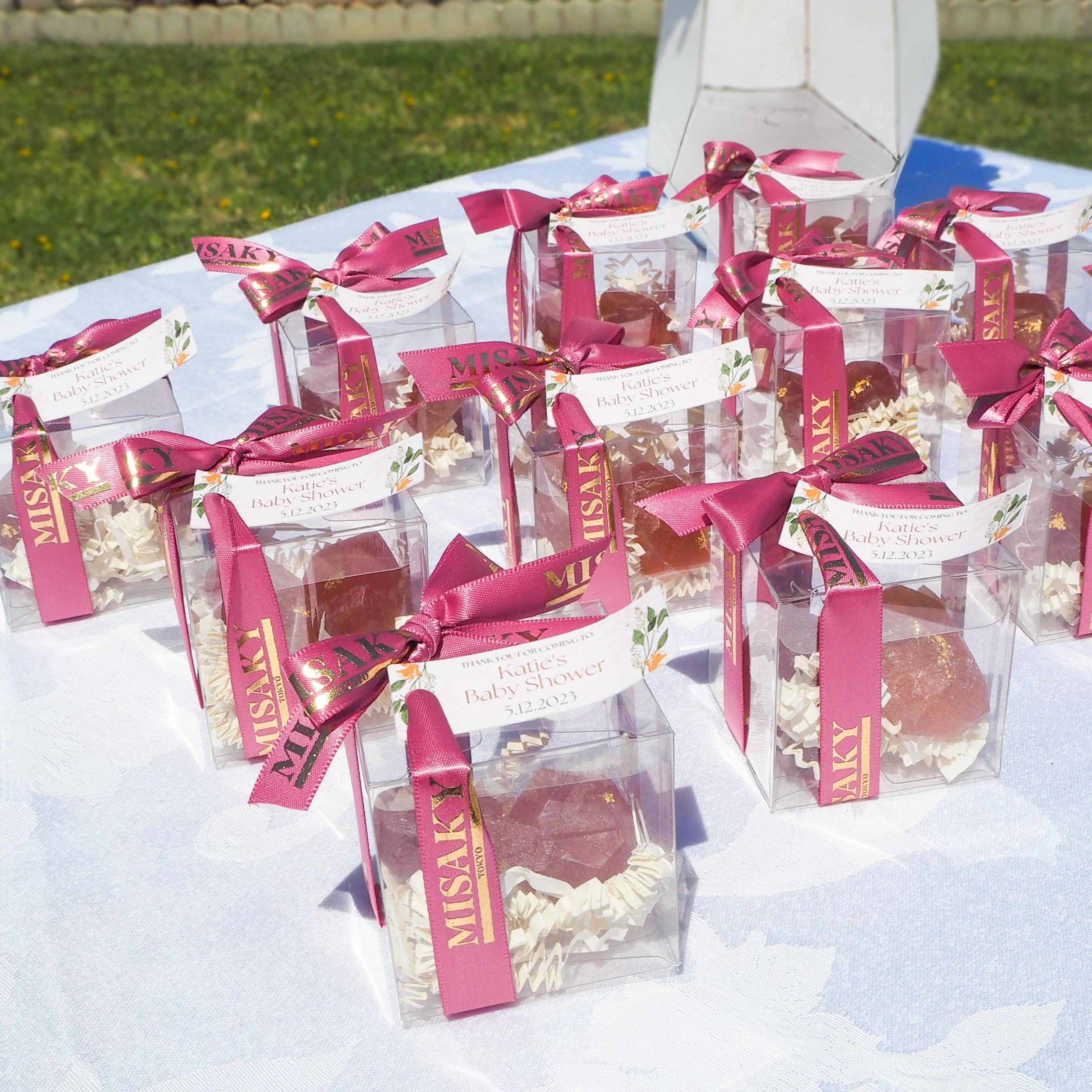 the picture of individually wrapped baby shower candies laying out on the table 